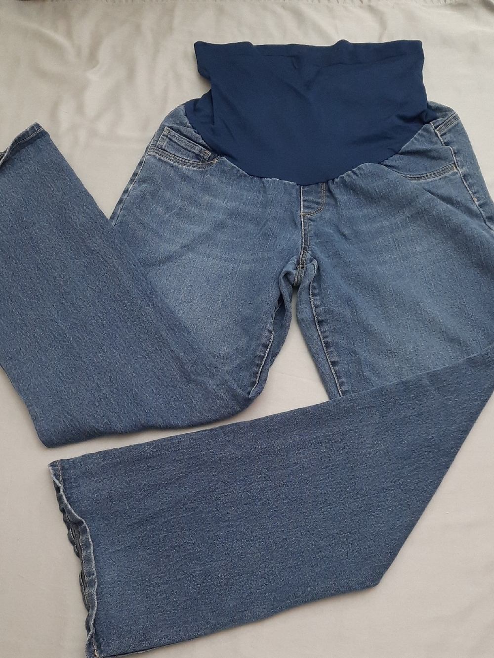 Indigo Blue Straight-Leg Maternity Jeans with Navy Panel - Size  1X